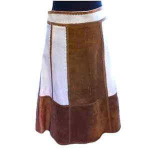 Jungal 100% Suede a-line midi skirt color block leather western cowgirl